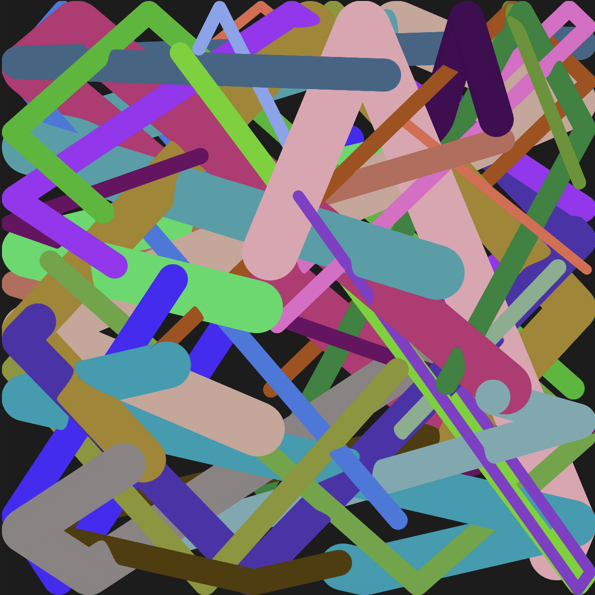 a series of overlapping, colourful lines of various thicknesses
