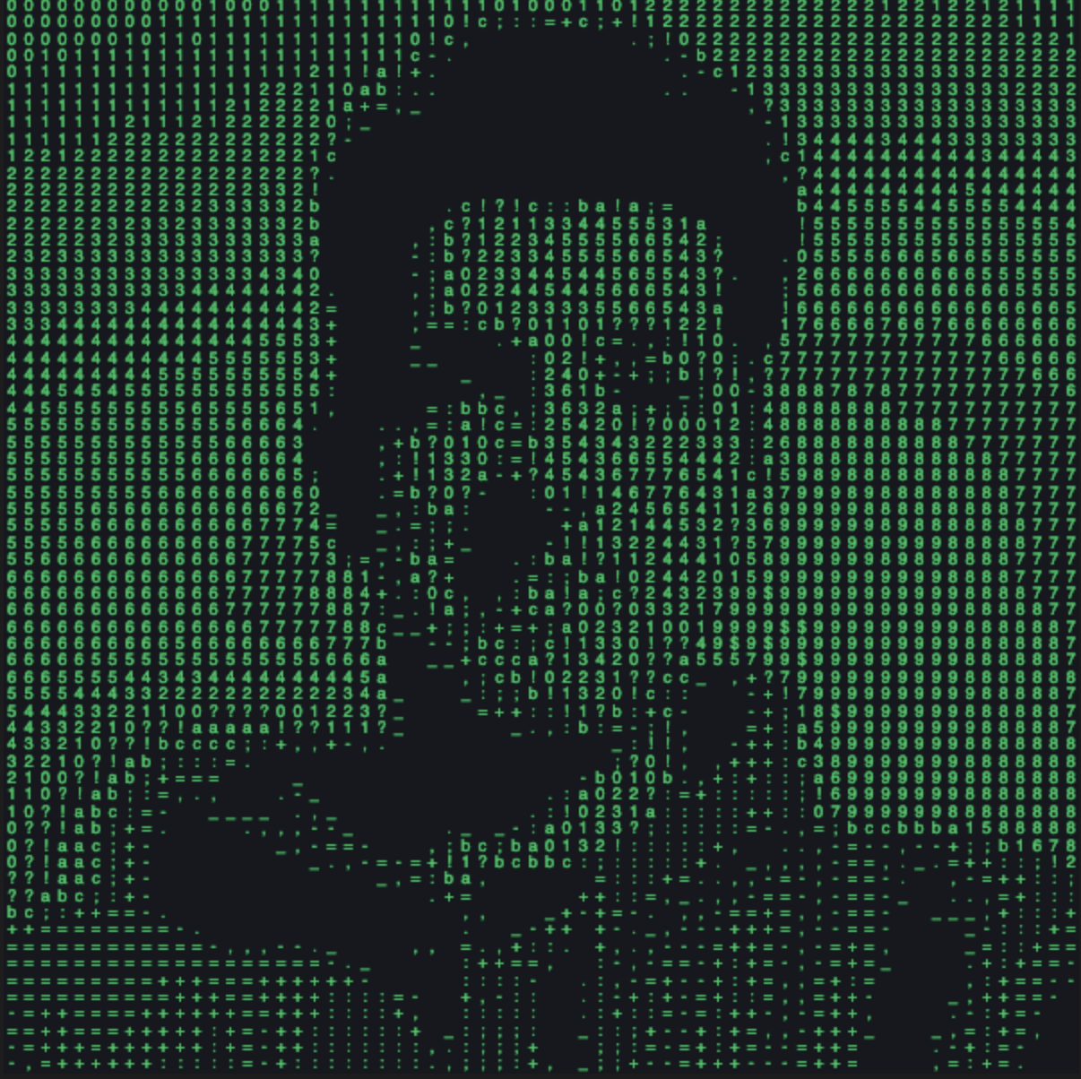 a portrait in green ascii characters