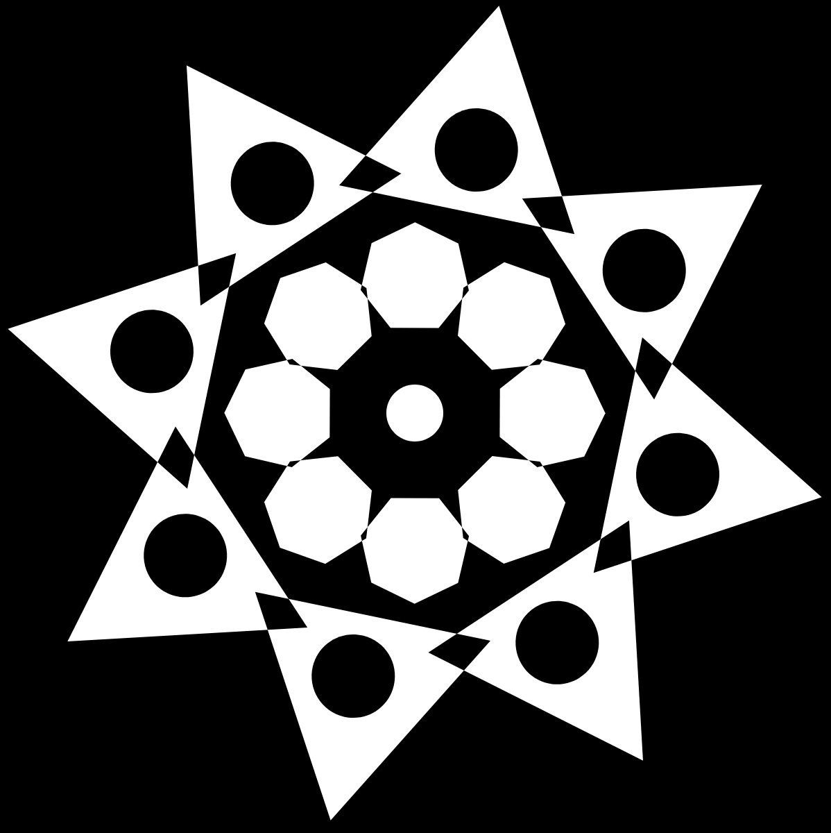 a series of concentric, black and white geometric shapes